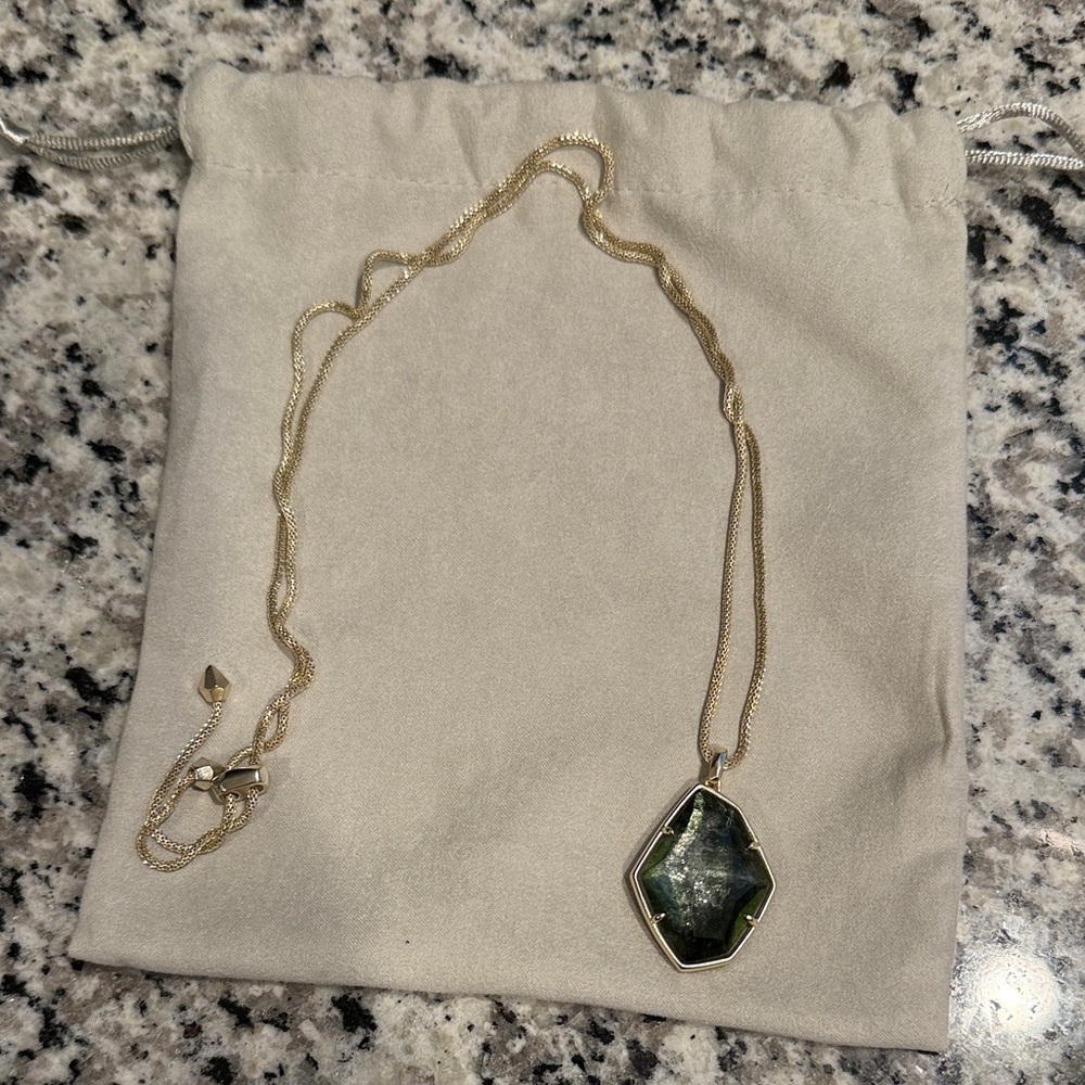 Kendra Scott Gold Necklace with Sage Green Pendant